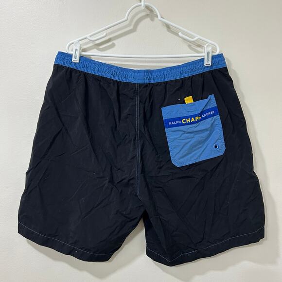 Chaps Ralph Lauren Mens Sz XL Black & Blue Swim Trunks Beach Y2K Preppy Summer - Picture 4 of 5